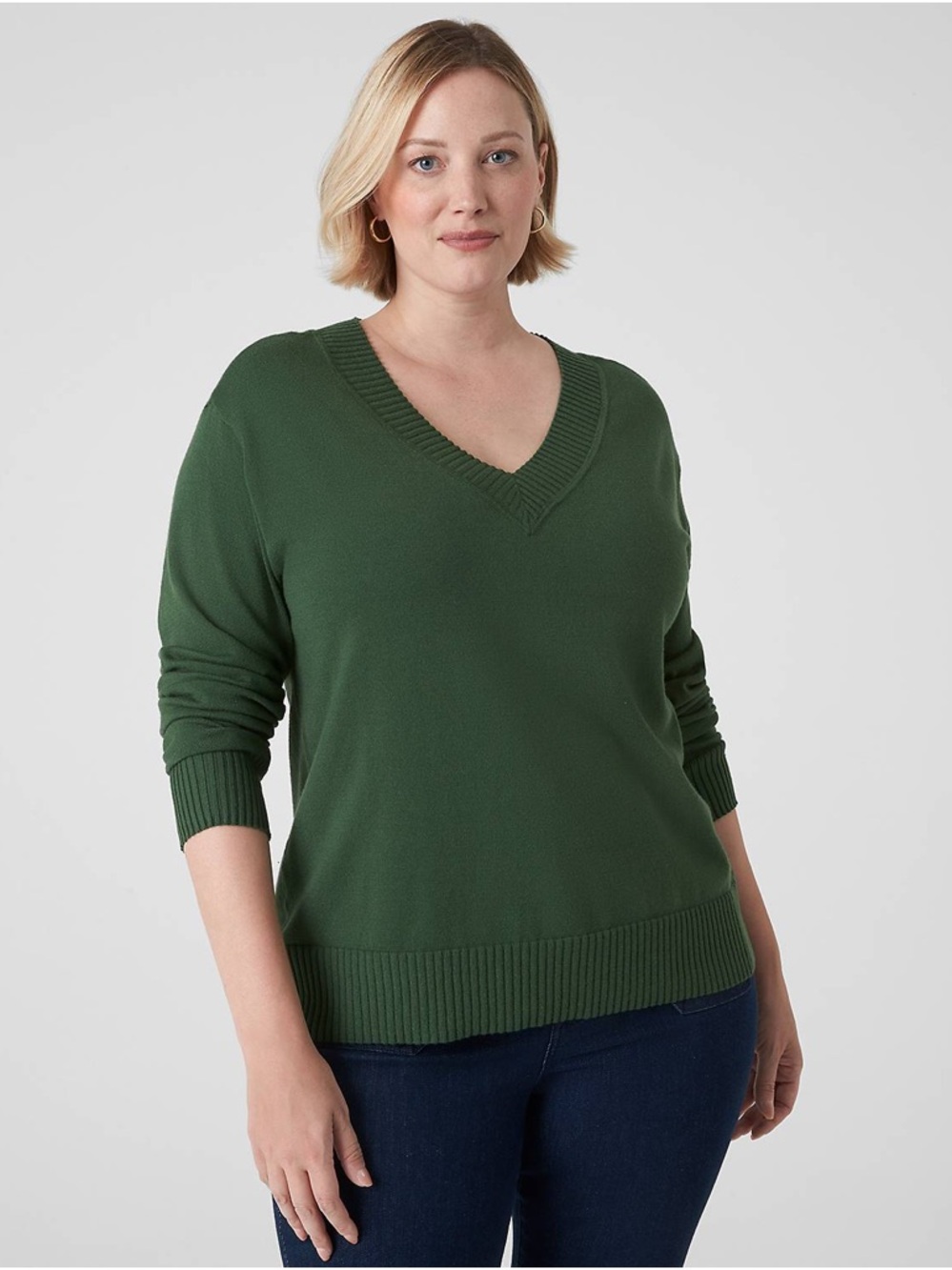 NWT Lane Bryant Long-Sleeve V-Neck Sweater Green Minimal 26/28